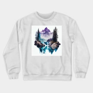 Majestic Purple Mountains with Blue Lake Waterfall Crewneck Sweatshirt